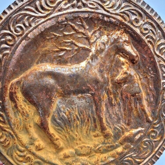 VTG Horses Brass Wall Plaque Hangs Embossed Country Cabin Decor Equestrian Home - Picture 6 of 7